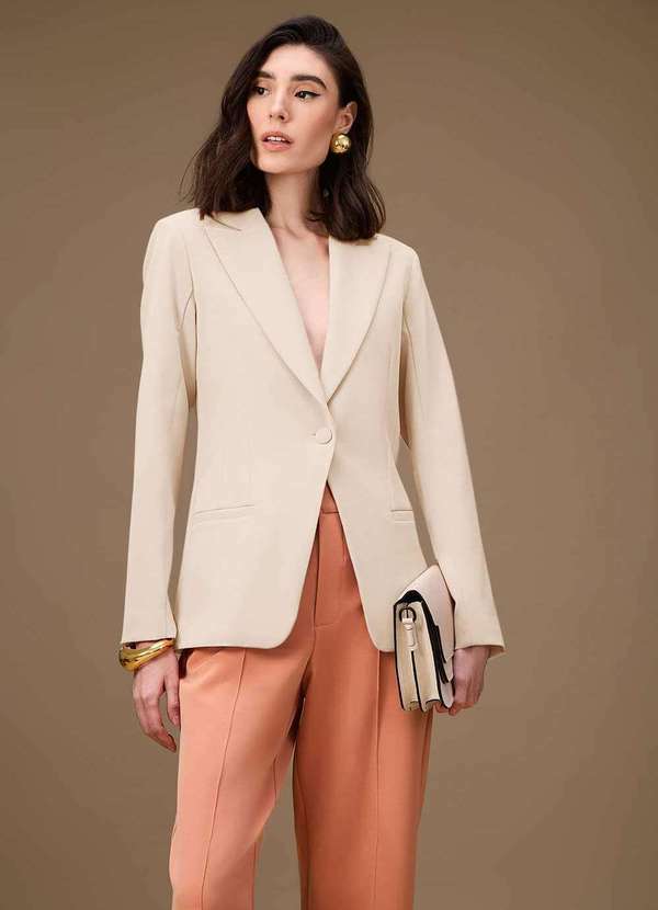 Maria.valentina - Blazer Maria.Valentina Ajustado Manga Longa Padrão Bege Bege