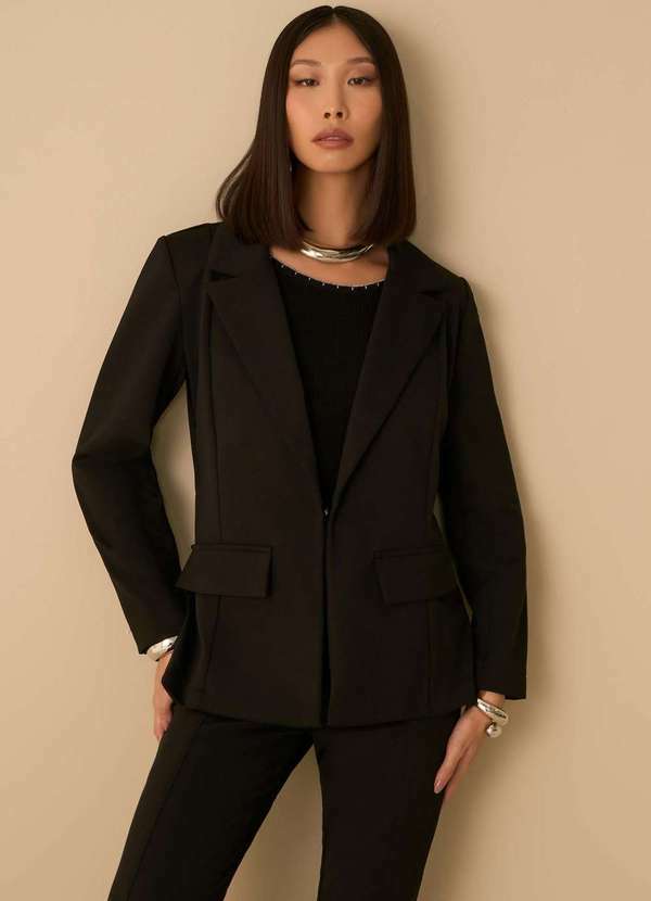 Maria.valentina - Blazer Maria.Valentina Ajustado Manga Longa Padrão Preto Preto