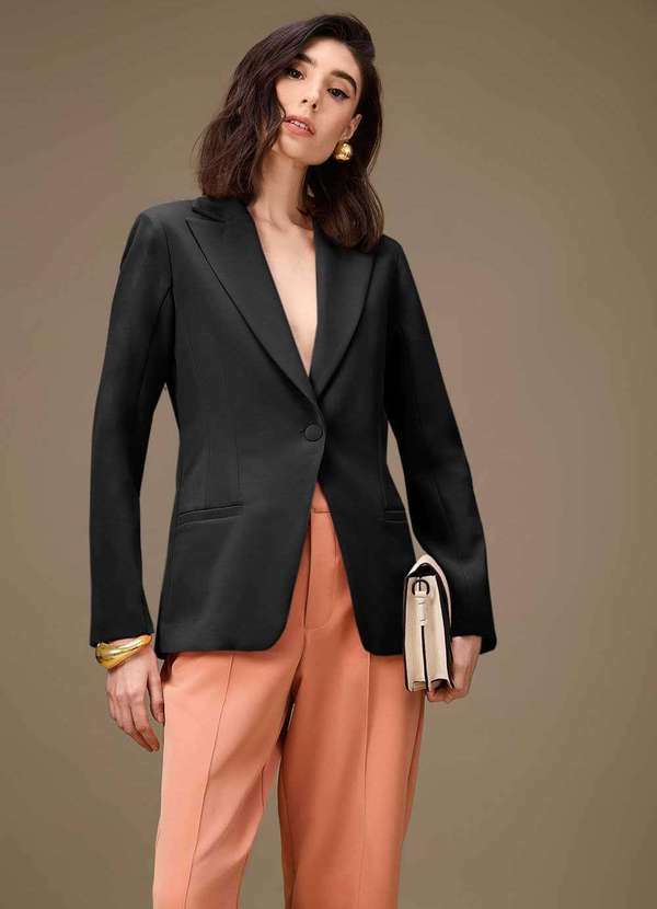 Maria.valentina - Blazer Maria.Valentina Ajustado Manga Longa Padrão Preto Preto