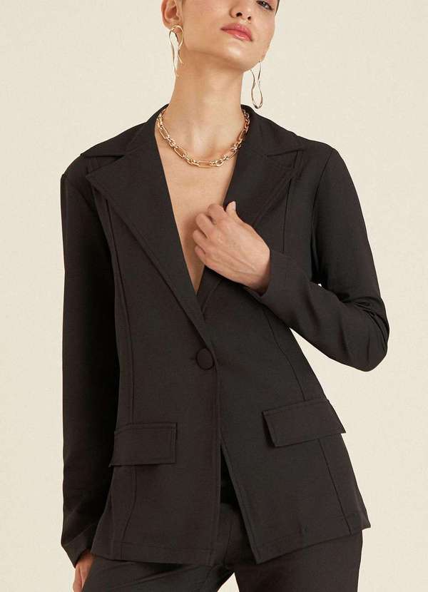Maria.valentina - Blazer Maria.Valentina com Lapela Preto Preto