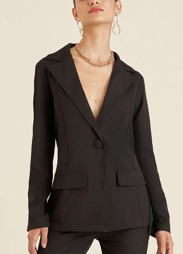 Maria.valentina - Blazer Maria.Valentina com Lapela Preto Preto 2