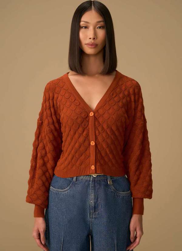 Maria.valentina - Cardigan Maria.Valentina Tricot Básico Marrom Marrom 2