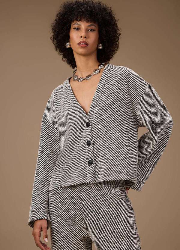 Maria.valentina - Casaco Maria.Valentina Solto Manga Longa Padrão Preto Preto