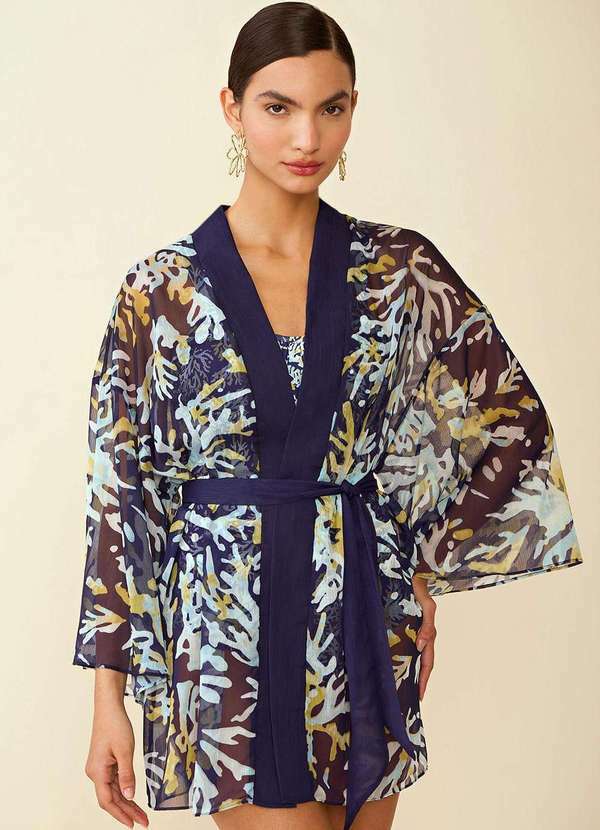 Maria.valentina - Kimono Maria.Valentina Alongado com Faixa Azul Marinho Azul