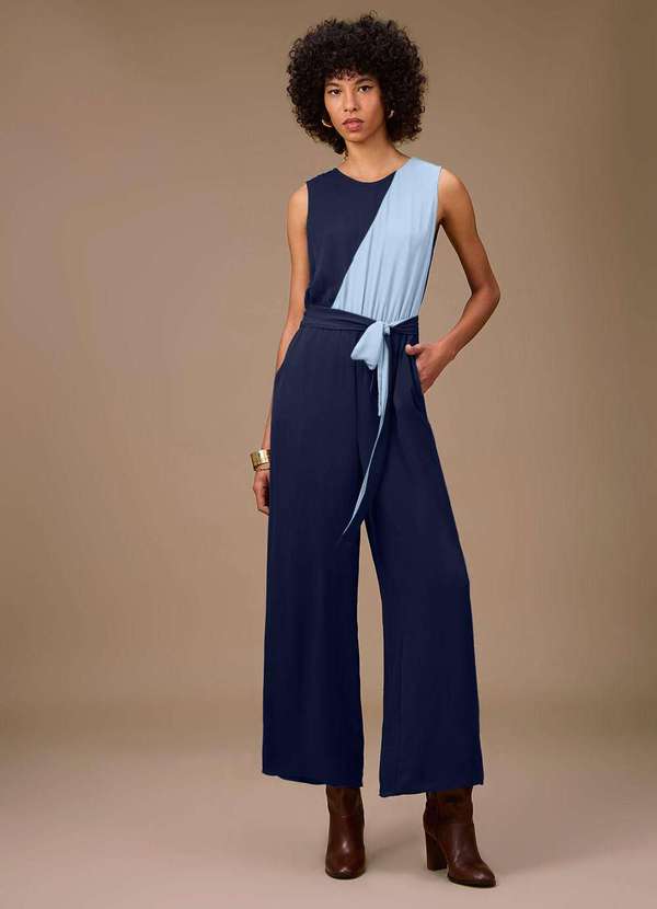 Maria.valentina - Macacão Maria.Valentina Ajustado Decote Careca sem Manga Longo Az Azul