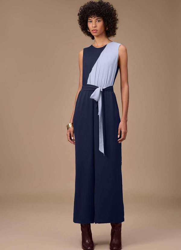 Maria.valentina - Macacão Maria.Valentina Ajustado Decote Careca sem Manga Longo Az Azul 2