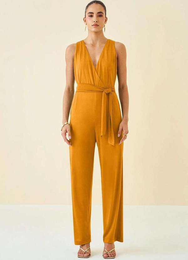 Maria.valentina - Macacão Maria.Valentina Ajustado Decote Transpassado sem Manga Lo Amarelo 3