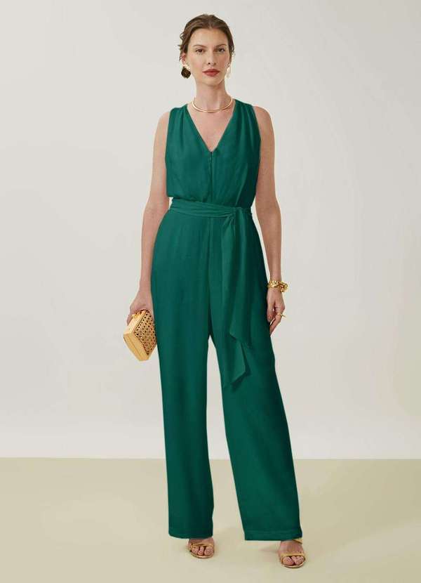 Maria.valentina - Macacão Maria.Valentina Solto Decote V sem Manga Longo Verde Verde