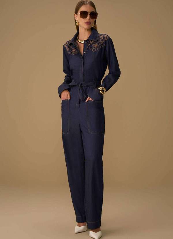 Maria.valentina - Macacão Maria.Valentina Solto Polo Manga Longa Curto Azul Azul