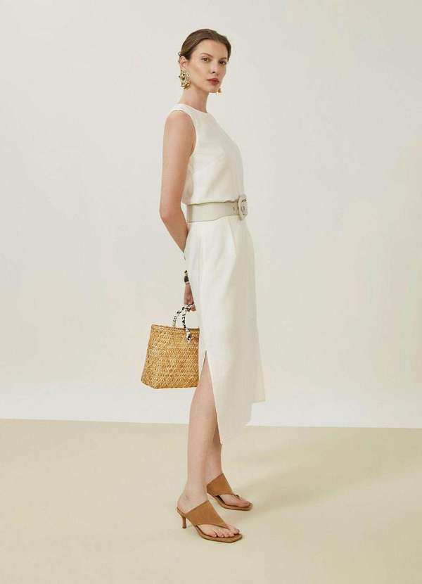 Maria.valentina - Saia Maria.Valentina Evasê Alta Curta Off White Branco