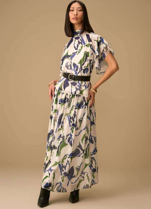 Maria.valentina - Saia Maria.Valentina Evasê Alta Longa Azul Azul