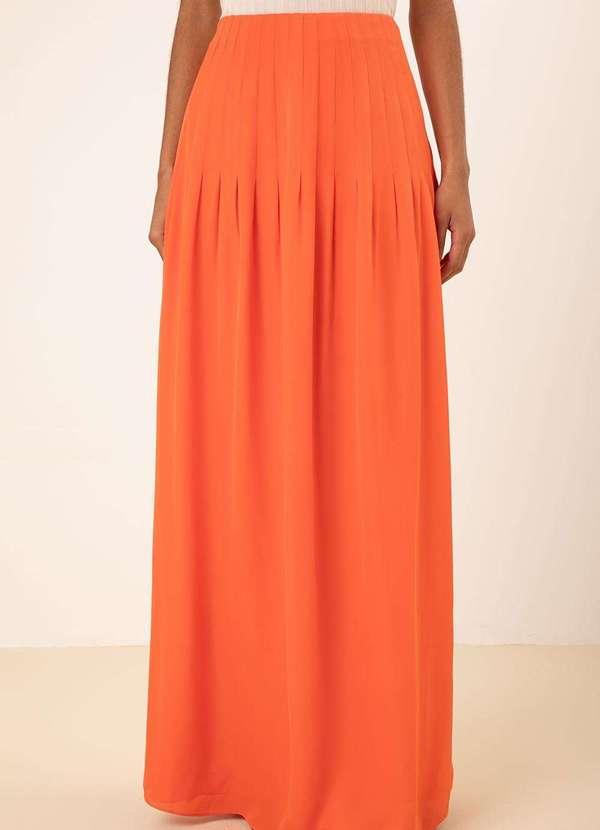 Maria.valentina - Saia Maria.Valentina Evasê Alta Longa Laranja Laranja 2
