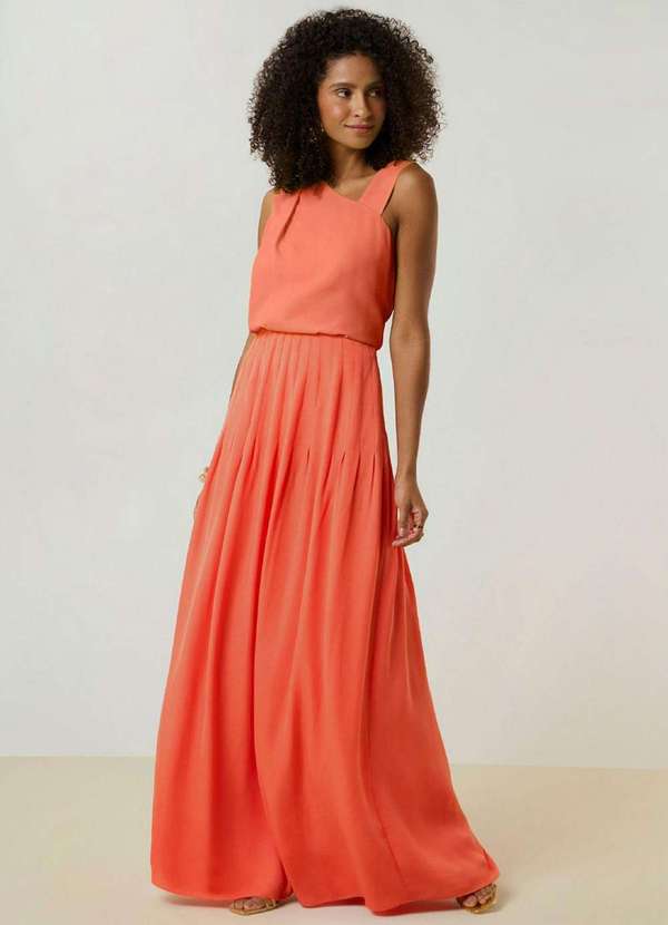 Maria.valentina - Saia Maria.Valentina Evasê Alta Longa Laranja Laranja 3