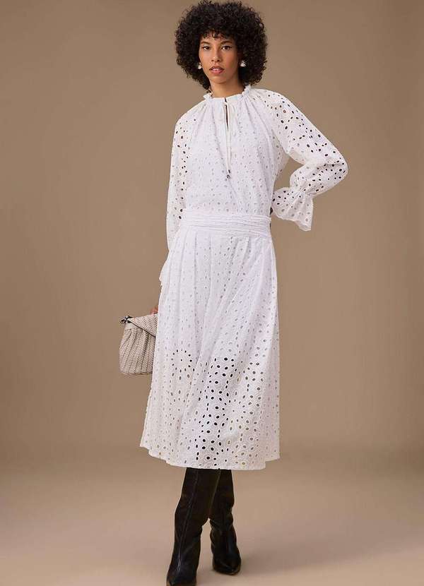 Maria.valentina - Saia Maria.Valentina Evasê Alta Midi Branco Branco