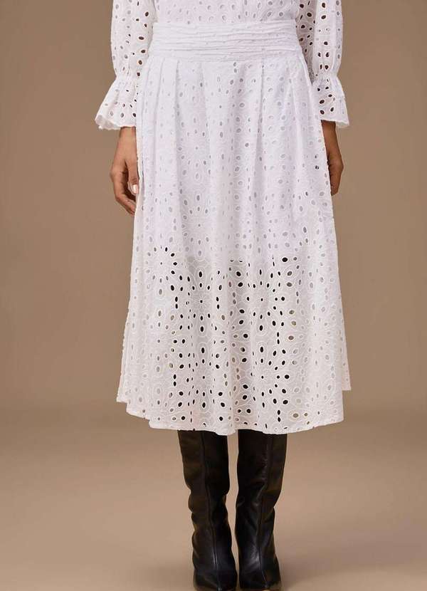 Maria.valentina - Saia Maria.Valentina Evasê Alta Midi Branco Branco 2