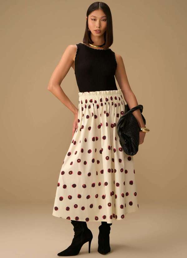 Maria.valentina - Saia Maria.Valentina Evasê Alta Midi Bege Bege