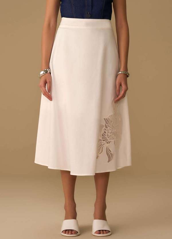 Maria.valentina - Saia Maria.Valentina Evasê Alta Midi Off White Branco