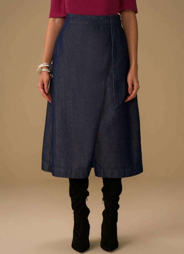 Maria.valentina - Saia Maria.Valentina Evasê Alta Midi Azul Azul 2