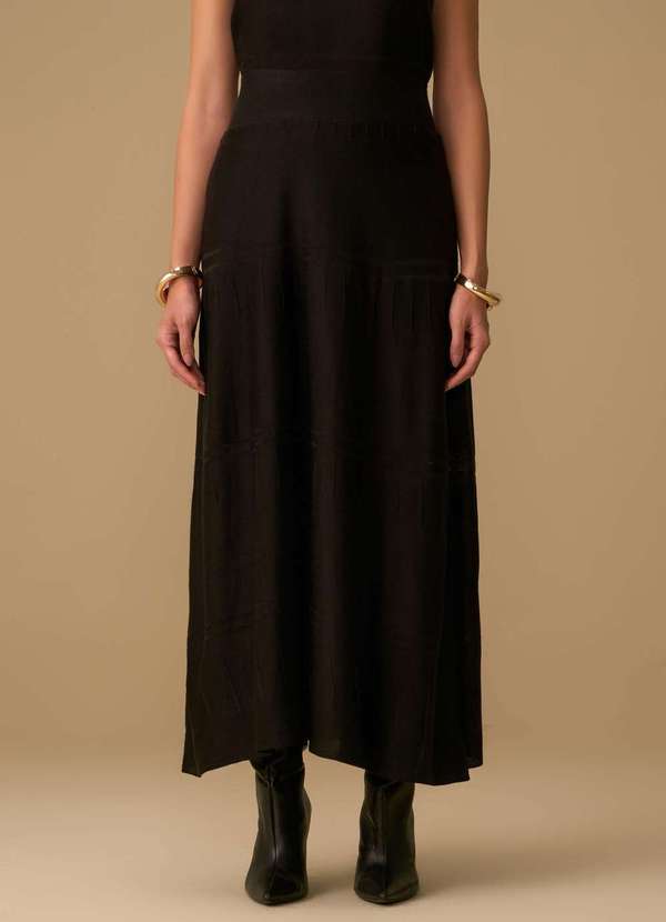 Maria.valentina - Saia Maria.Valentina Evasê Alta Midi Preto Preto