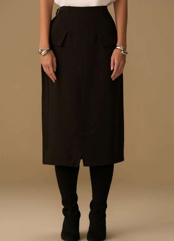 Maria.valentina - Saia Maria.Valentina Evasê Alta Midi Preto Preto 2