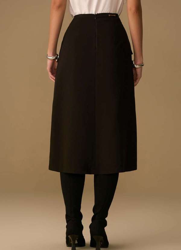 Maria.valentina - Saia Maria.Valentina Evasê Alta Midi Preto Preto 4