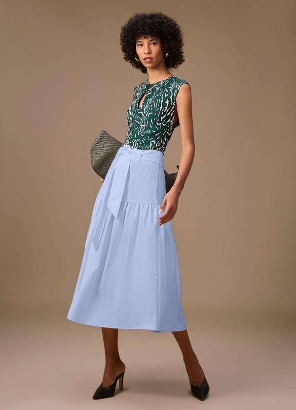 Maria.valentina - Saia Maria.Valentina Evasê Alta Midi Azul Azul