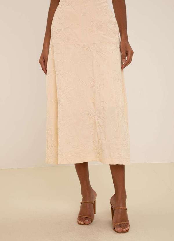 Maria.valentina - Saia Maria.Valentina Evasê Alta Midi Bege Bege 2