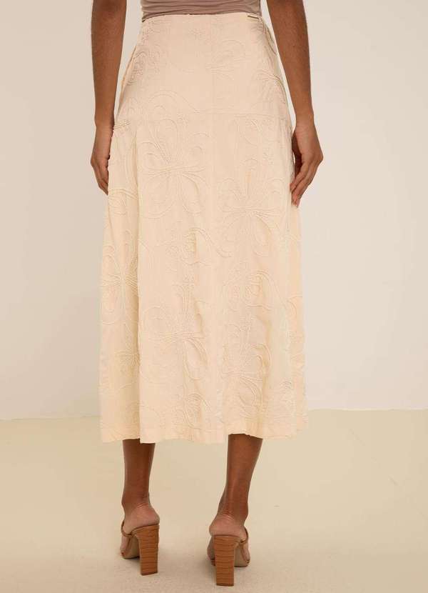 Maria.valentina - Saia Maria.Valentina Evasê Alta Midi Bege Bege 4