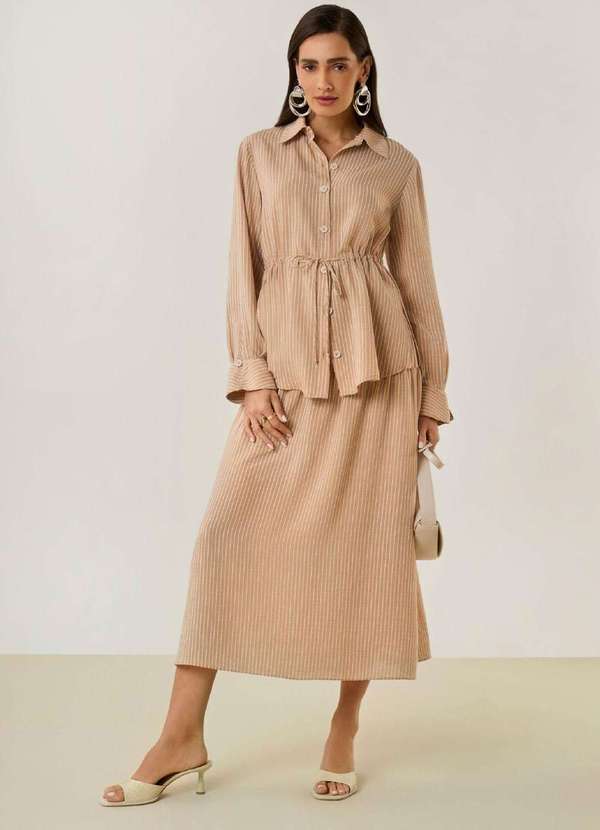 Maria.valentina - Saia Maria.Valentina Evasê Alta Midi Marrom Marrom