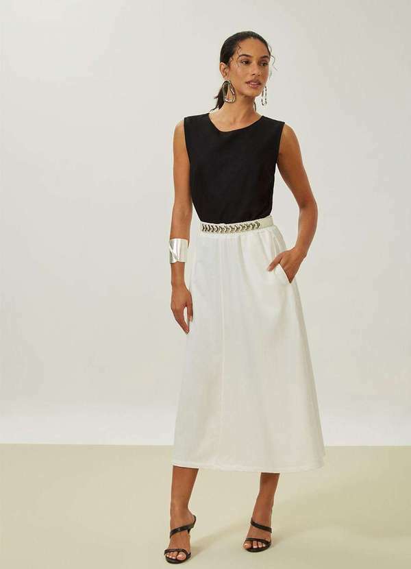 Maria.valentina - Saia Maria.Valentina Evasê Alta Midi Off White Branco