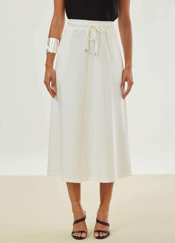 Maria.valentina - Saia Maria.Valentina Evasê Alta Midi Off White Branco 2