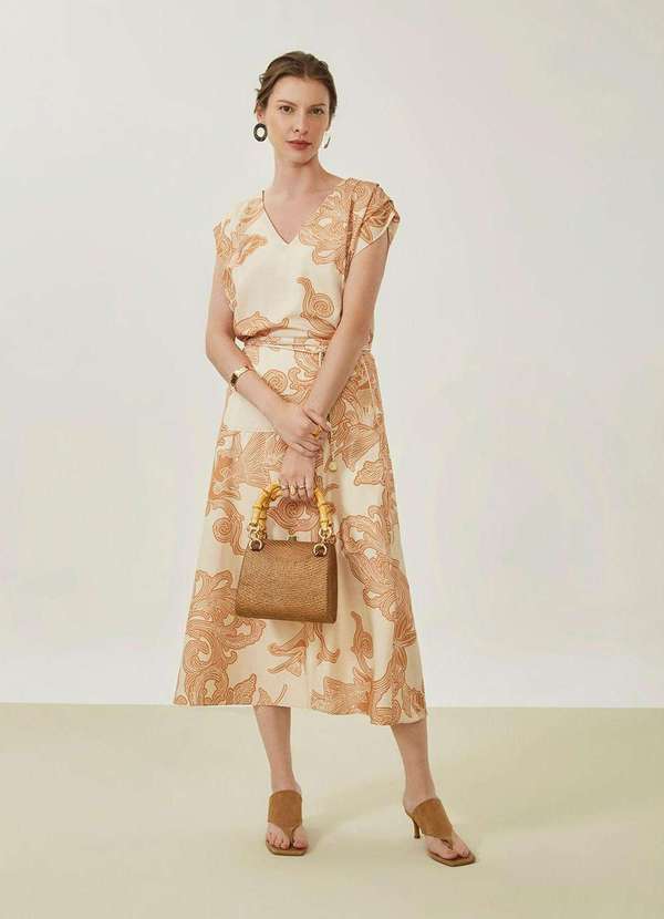 Maria.valentina - Saia Maria.Valentina Evasê Alta Midi Off White Branco