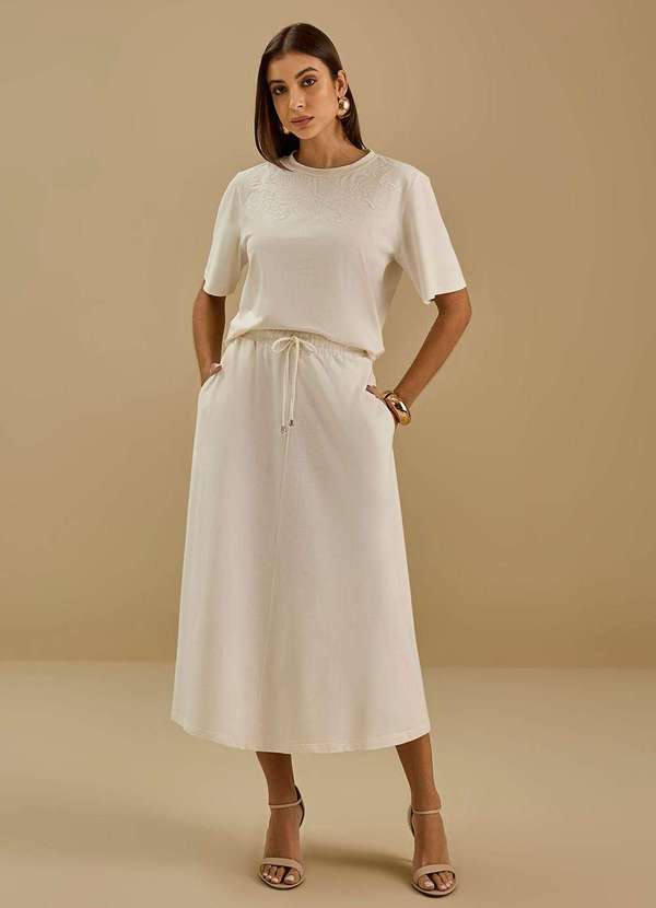 Maria.valentina - Saia Maria.Valentina Evasê Alta Midi Off White Branco