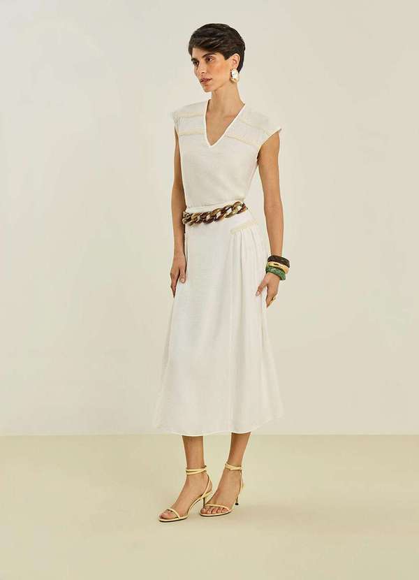 Maria.valentina - Saia Maria.Valentina Evasê Alta Midi Off White Branco