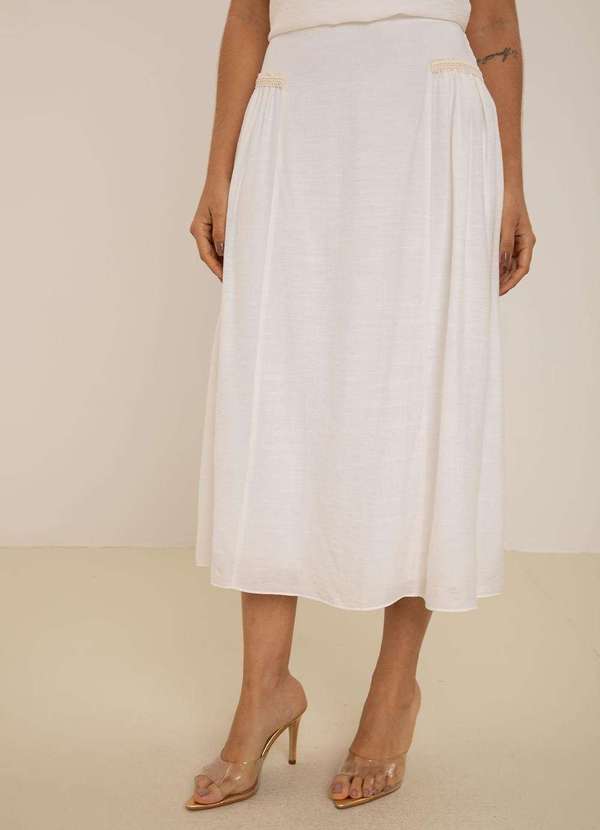 Maria.valentina - Saia Maria.Valentina Evasê Alta Midi Off White Branco 4