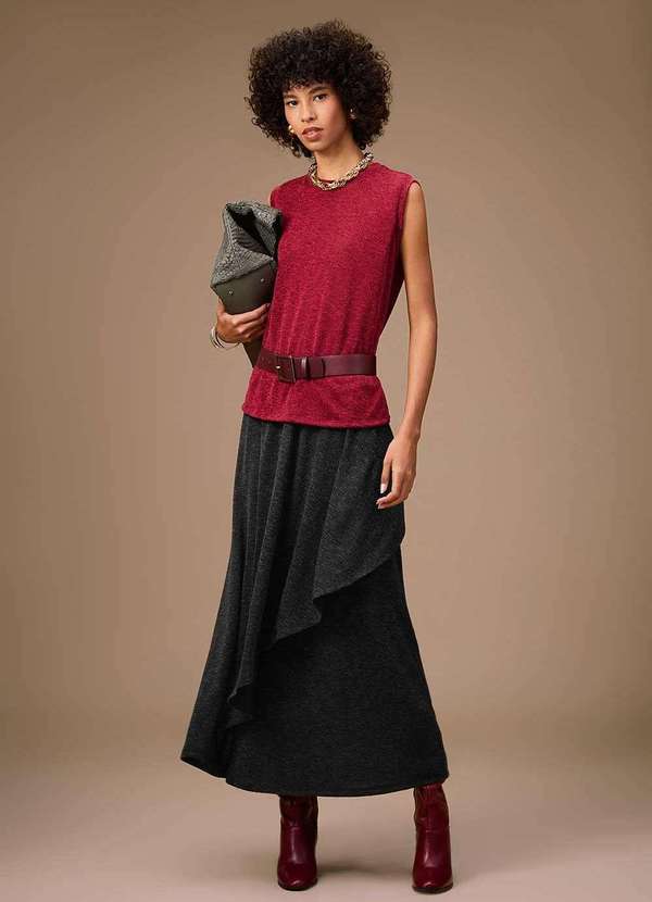 Maria.valentina - Saia Maria.Valentina Evasê Alta Midi Preto Preto