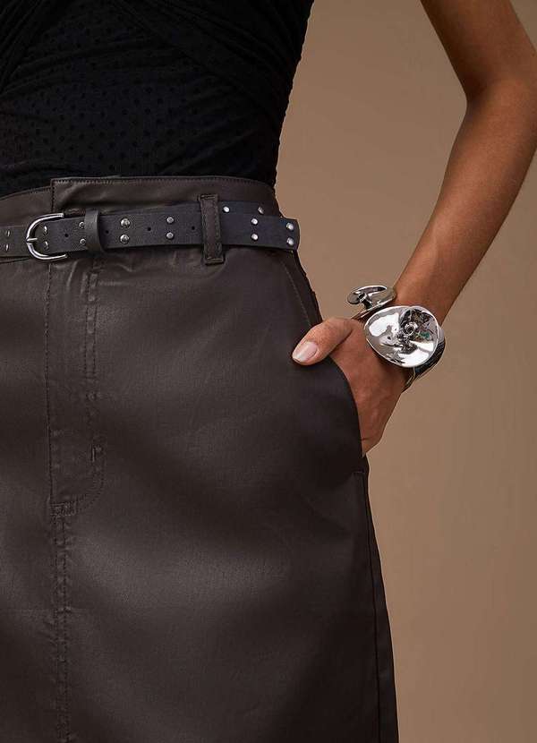 Maria.valentina - Saia Maria.Valentina Lápis Alta Midi Preto Preto