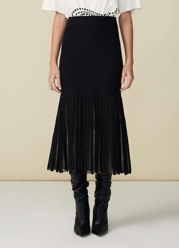 Maria.valentina - Saia Maria.Valentina Midi Fluida Tricô Preto Preto 2
