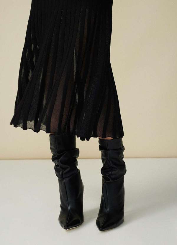 Maria.valentina - Saia Maria.Valentina Midi Fluida Tricô Preto Preto 3