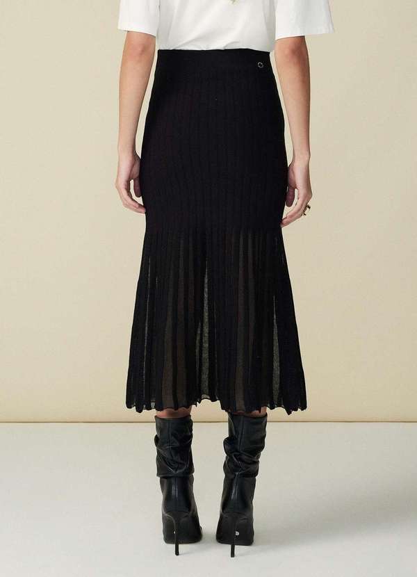 Maria.valentina - Saia Maria.Valentina Midi Fluida Tricô Preto Preto 4