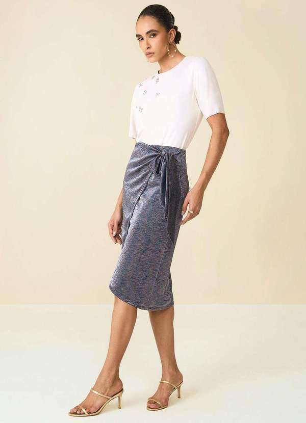 Maria.valentina - Saia Maria.Valentina Midi Lápis com Brilho Preto Preto