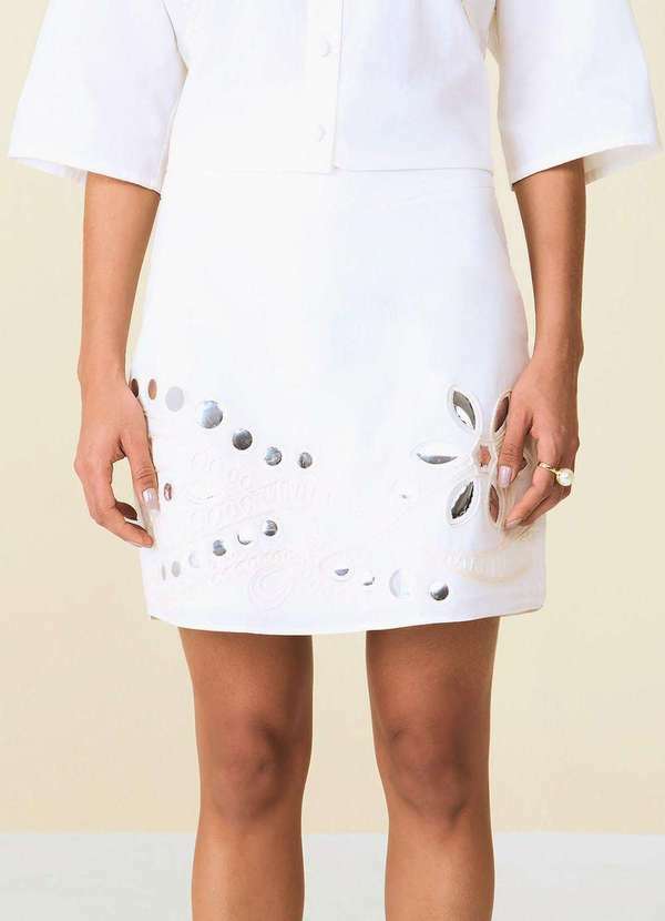 Maria.valentina - Saia Maria.Valentina Reta Alta Curta Off White Branco