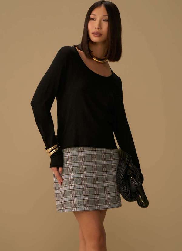 Maria.valentina - Saia Maria.Valentina Reta Alta Curta Bege Bege 4