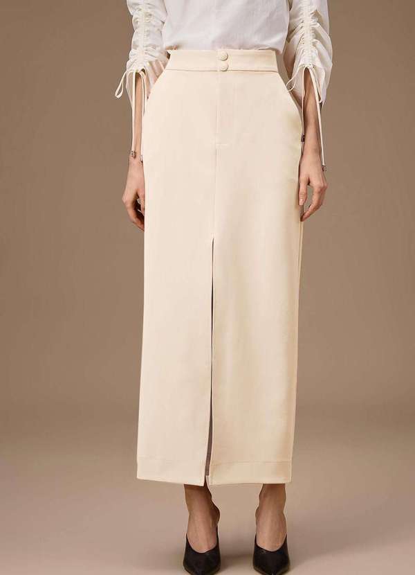 Maria.valentina - Saia Maria.Valentina Reta Alta Longa Bege Bege