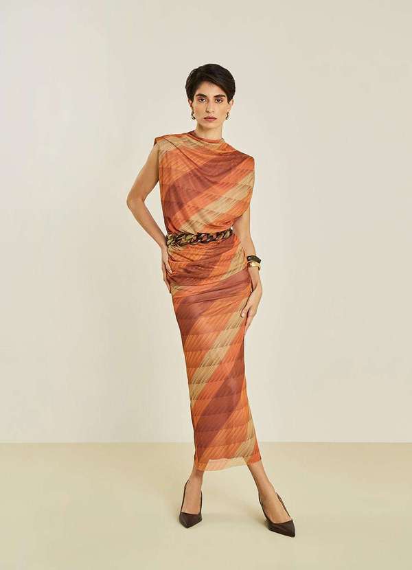 Maria.valentina - Saia Maria.Valentina Reta Alta Longa Laranja Laranja 4