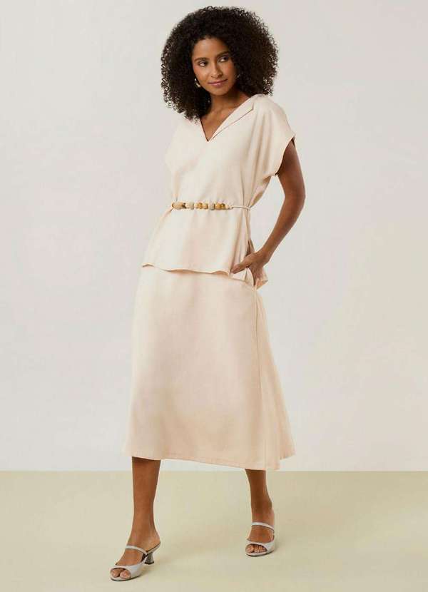 Maria.valentina - Saia Maria.Valentina Reta Alta Midi Bege Bege 2