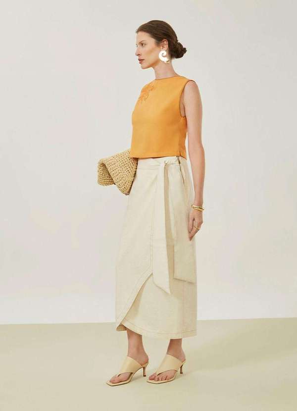 Maria.valentina - Saia Maria.Valentina Reta Alta Midi Off White Branco