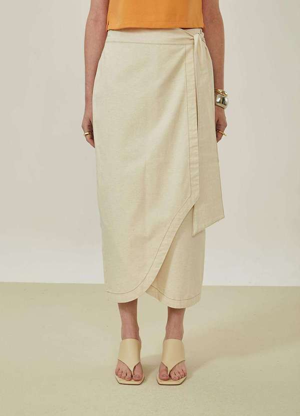 Maria.valentina - Saia Maria.Valentina Reta Alta Midi Off White Branco 2