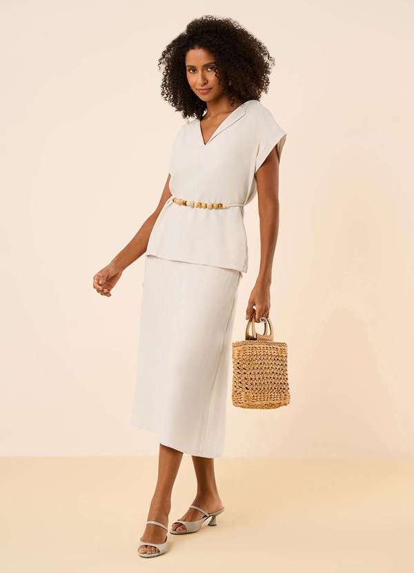 Maria.valentina - Saia Maria.Valentina Reta Alta Midi Off White Branco
