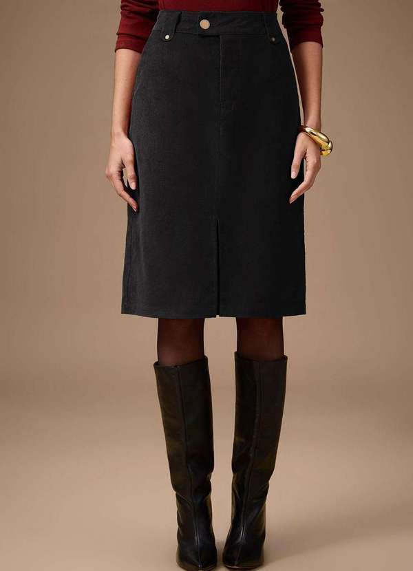 Maria.valentina - Saia Maria.Valentina Reta Alta Midi Preto Preto 2